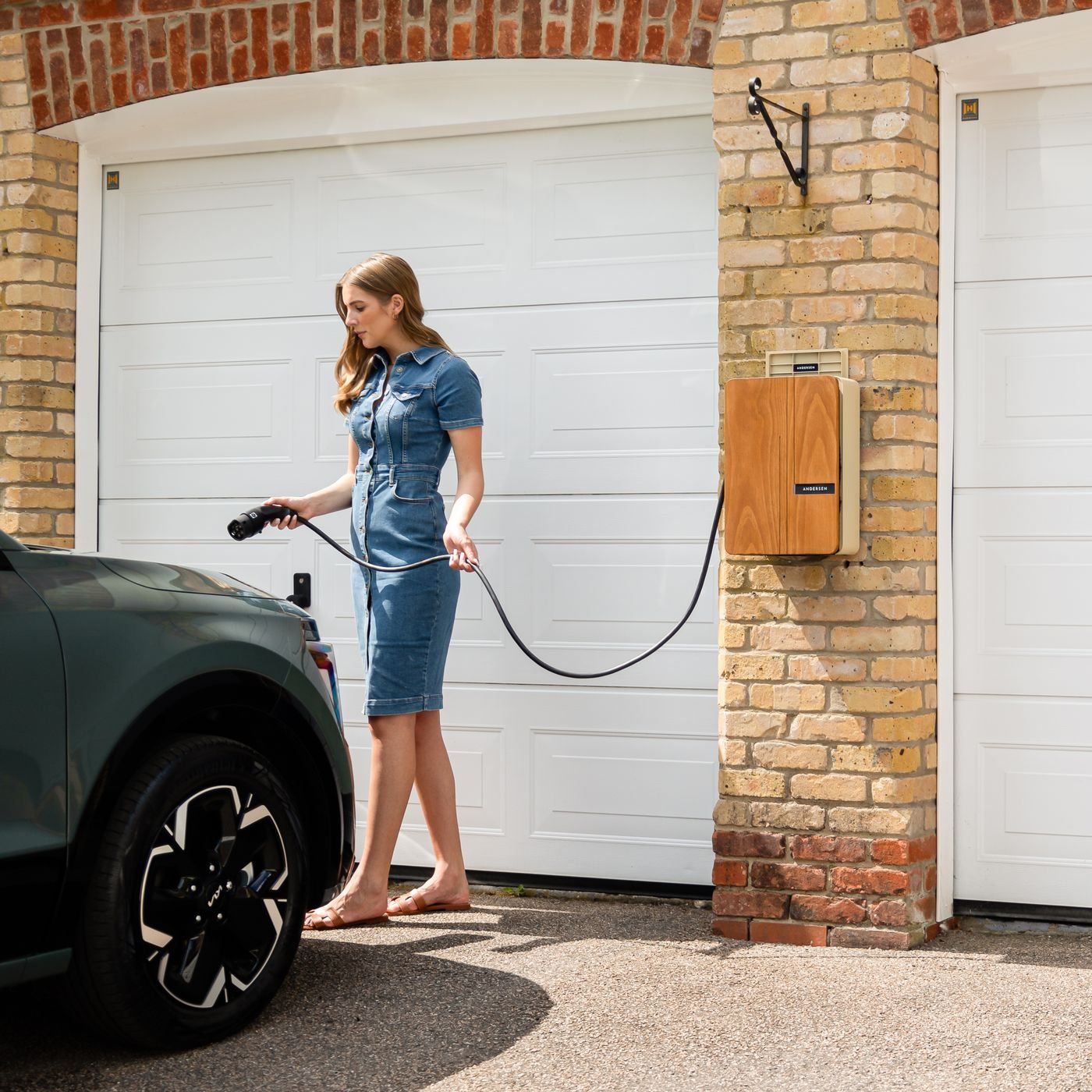 Level 2 EV charge point installed beside a residential garage door